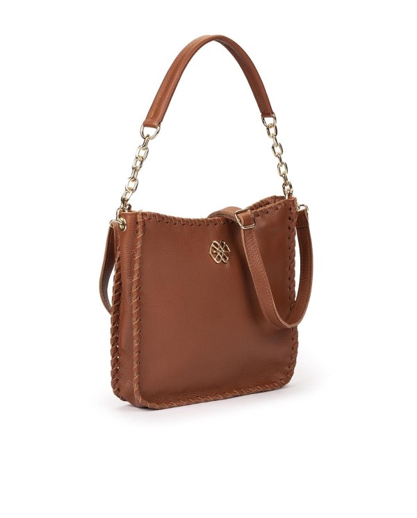 Cuplé BOLSO HOBO DE PIEL CUERO CON PESPUNTES Y CADENA DORADA