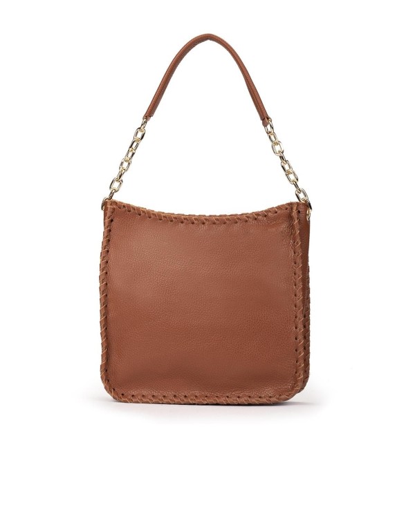 Cuplé BOLSO HOBO DE PIEL CUERO CON PESPUNTES Y CADENA DORADA