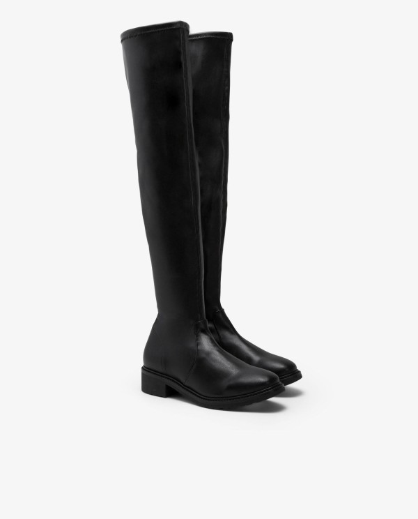 Cuplé BOTA ALTA DE TECNOPIEL COLOR NEGRO CON TACÓN BAJO