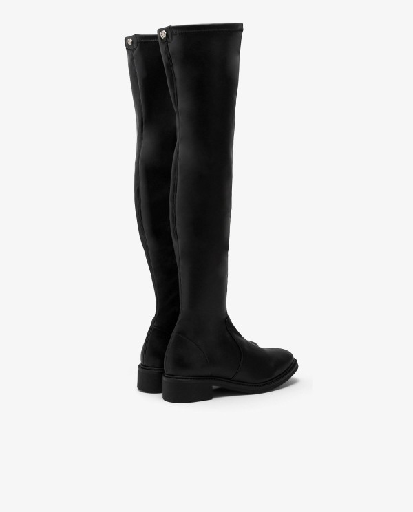 Cuplé BOTA ALTA DE TECNOPIEL COLOR NEGRO CON TACÓN BAJO