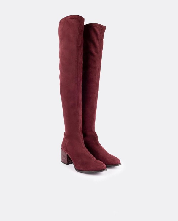 Cuplé BOTA MOSQUETERA BURDEOS DE ULTRASUEDE ELÁSTICO CON TACÓN MEDIO
