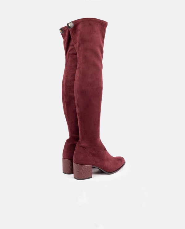 Cuplé BOTA MOSQUETERA BURDEOS DE ULTRASUEDE ELÁSTICO CON TACÓN MEDIO
