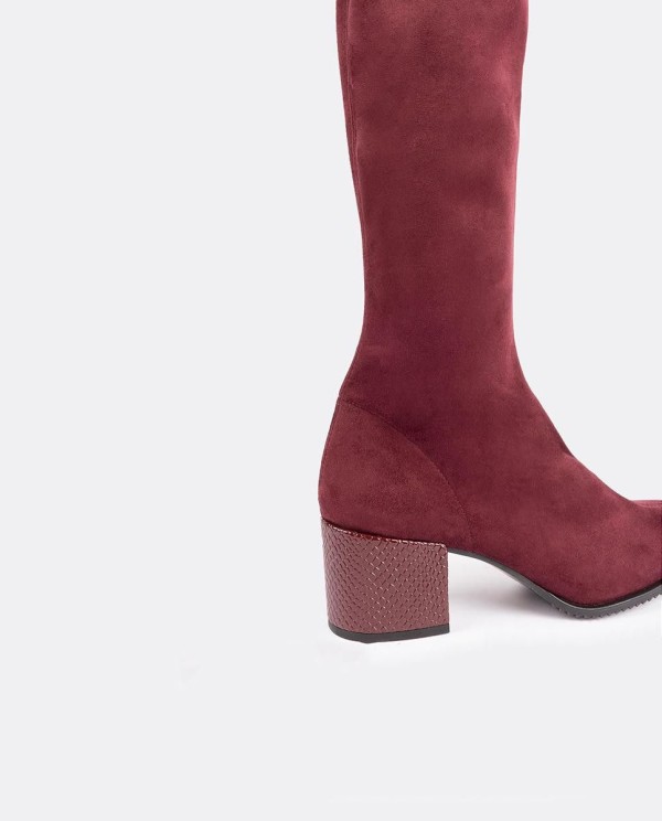Cuplé BOTA MOSQUETERA BURDEOS DE ULTRASUEDE ELÁSTICO CON TACÓN MEDIO