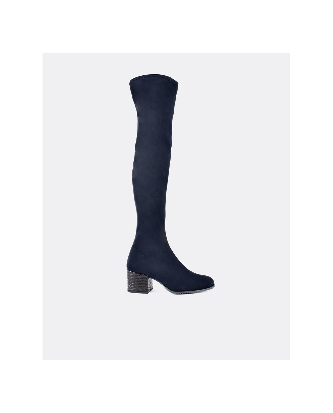 Cuplé BOTA MOSQUETERA MARINO DE ULTRASUEDE ELÁSTICO CON TACÓN MEDIO