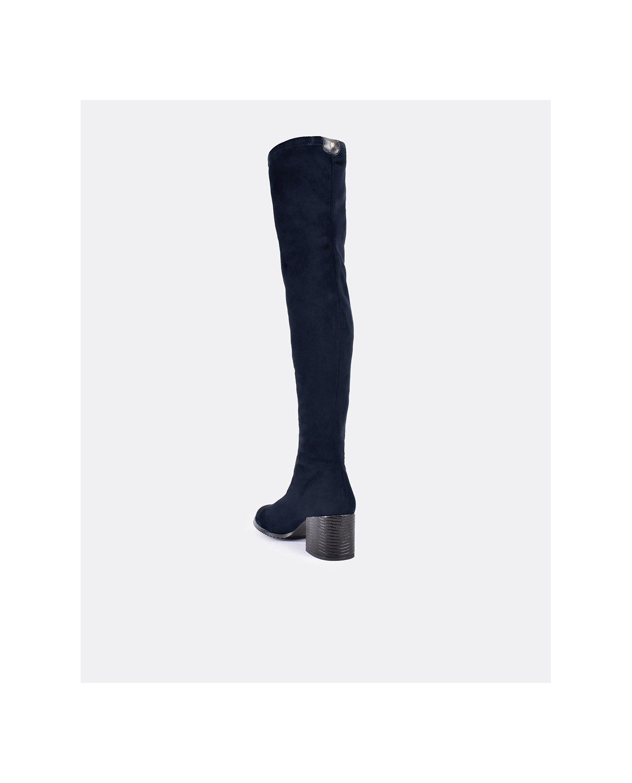 Cuplé BOTA MOSQUETERA MARINO DE ULTRASUEDE ELÁSTICO CON TACÓN MEDIO