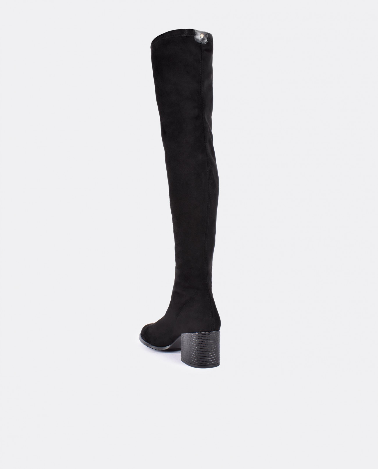 Cuplé BOTA MOSQUETERA NEGRO DE ULTRASUEDE ELÁSTICO CON TACÓN MEDIO