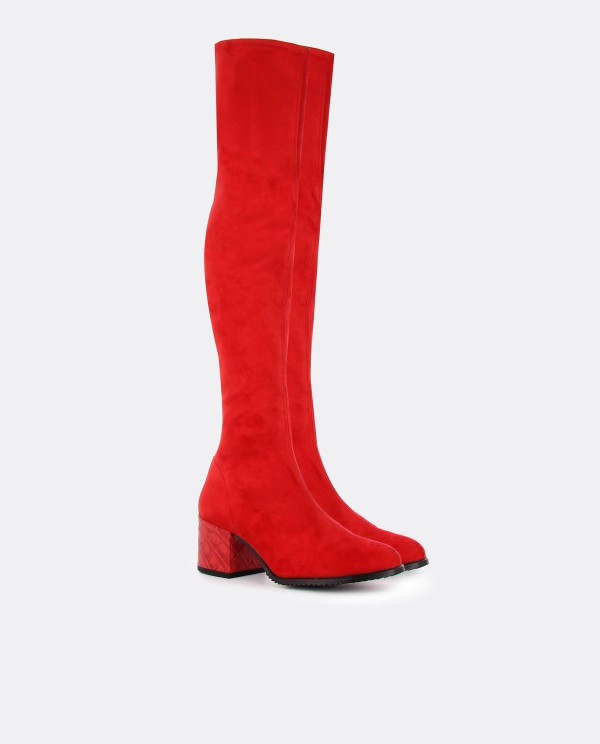 Cuplé BOTA MOSQUETERA ROJO DE ULTRASUEDE ELÁSTICO CON TACÓN MEDIO