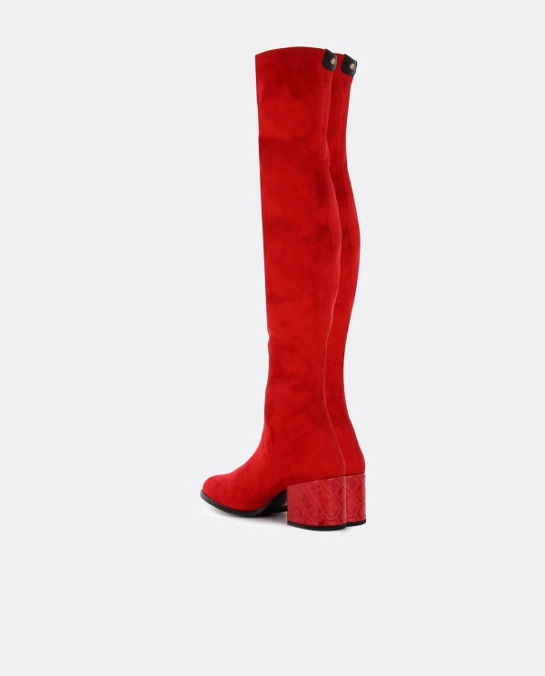 Cuplé BOTA MOSQUETERA ROJO DE ULTRASUEDE ELÁSTICO CON TACÓN MEDIO