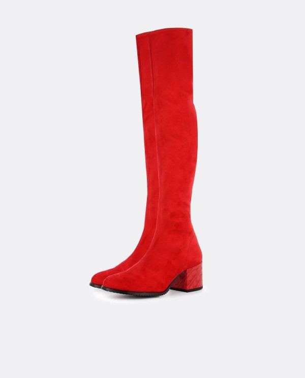 Cuplé BOTA MOSQUETERA ROJO DE ULTRASUEDE ELÁSTICO CON TACÓN MEDIO