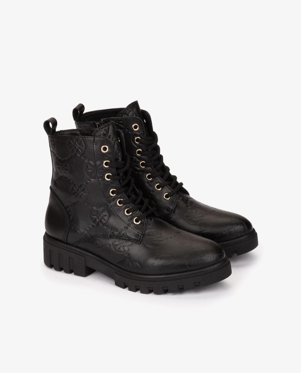 Cuplé BOTÍN DE PIEL NEGRO CON CORDONES Y LOGOS GRABADOS