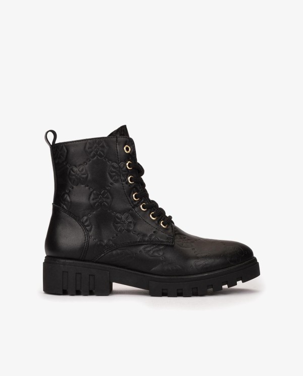 Cuplé BOTÍN DE PIEL NEGRO CON CORDONES Y LOGOS GRABADOS