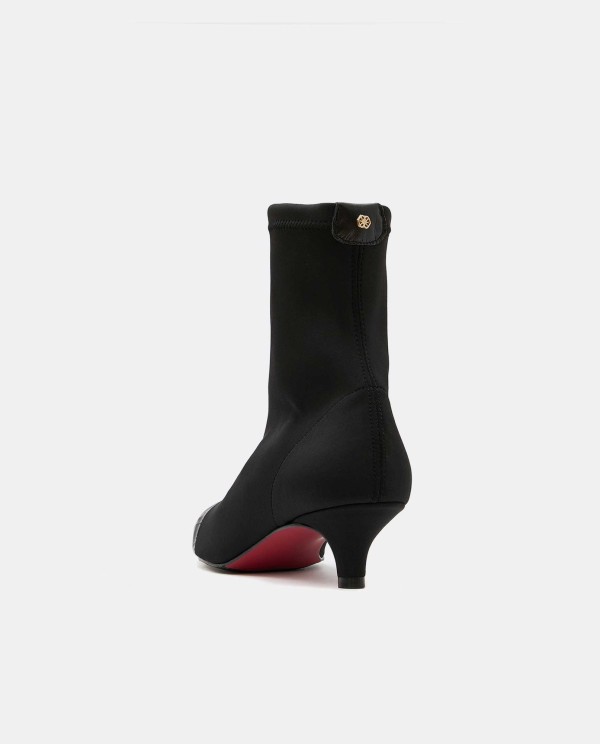 Cuplé BOTÍN NEGRO DE LICRA STRETCH CON PUNTERA DE PIEL Y TACÓN BAJO
