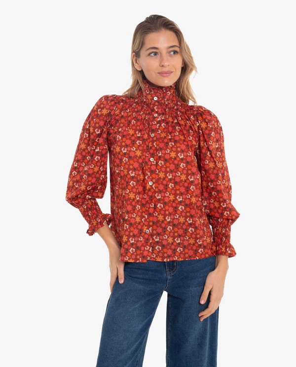 Cuplé CAMISA CUELLO Y PUÑOS FRUNCIDOS ESTAMPADO FLORES