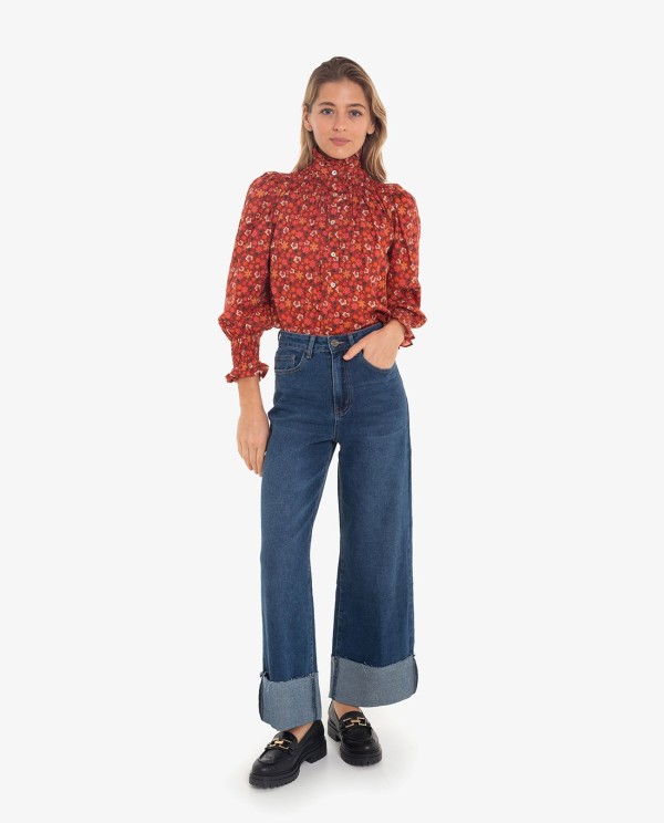Cuplé CAMISA CUELLO Y PUÑOS FRUNCIDOS ESTAMPADO FLORES