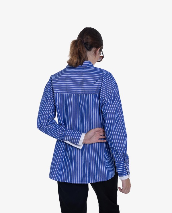 Cuplé CAMISA DE RAYAS AZUL Y BLANCO CON PUÑOS CONTRASTADOS