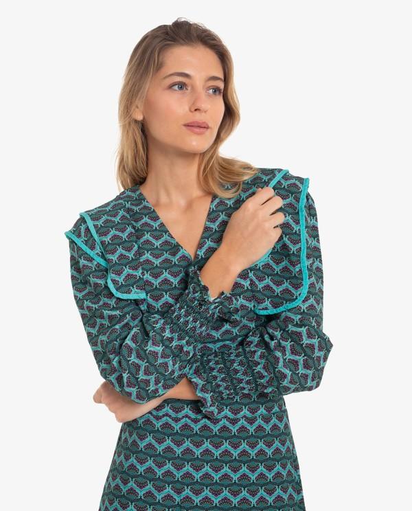 Cuplé CROP TOP CON SOLAPAS EN HOMBROS Y ESTAMPADO GEOMETRICO AZUL