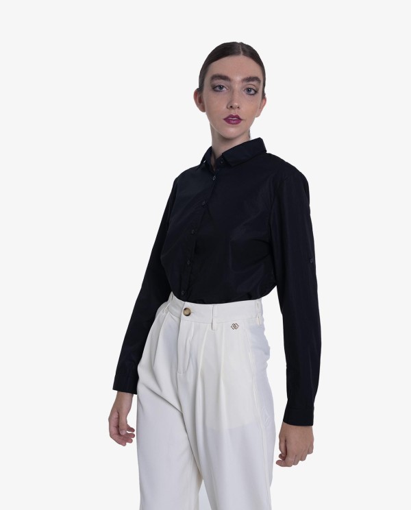 Cuplé CAMISA ASIMÉTRICA DE POPELÍN NEGRA