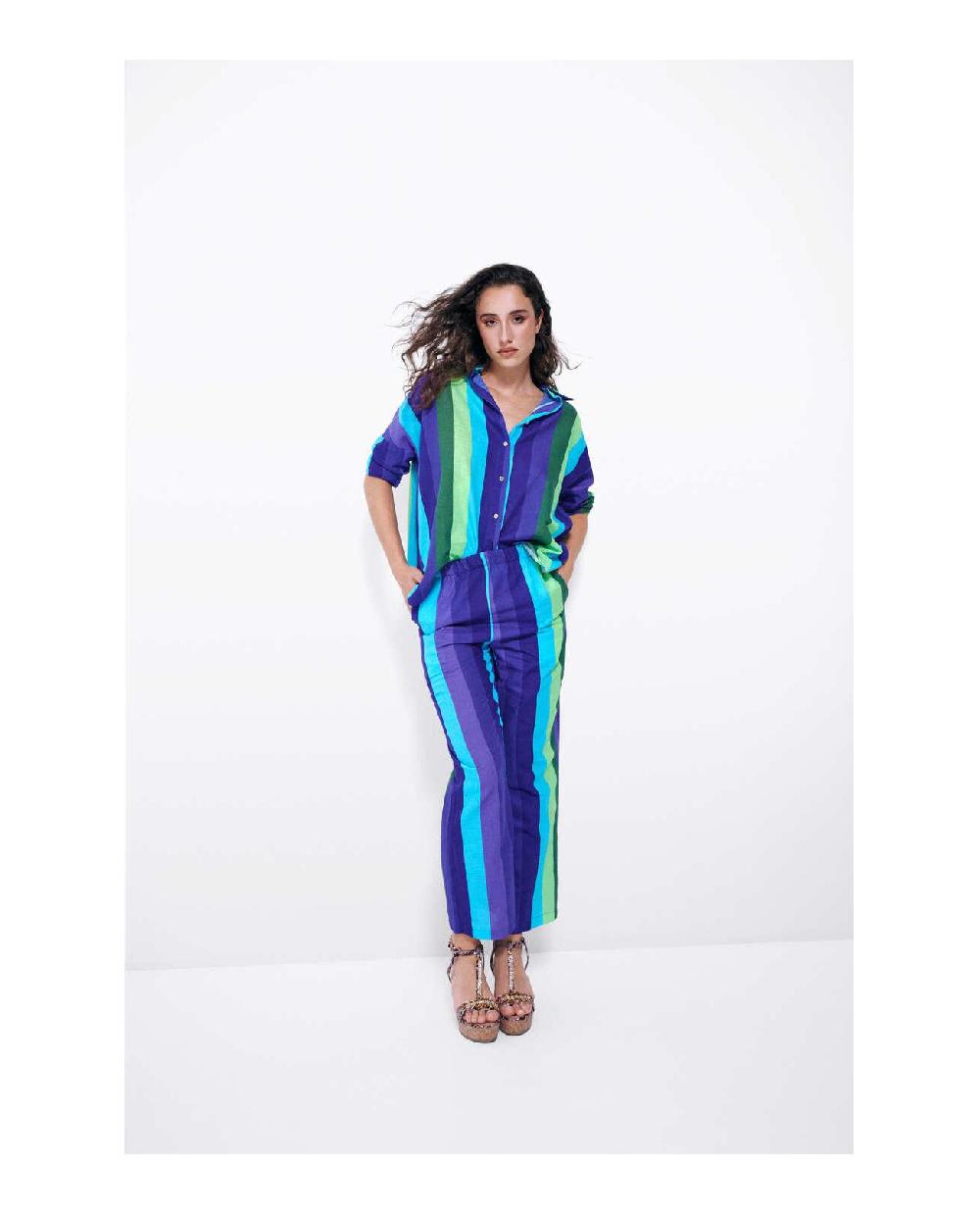 Cuplé CAMISA OVERSIZE ALGODON RAYAS AZUL