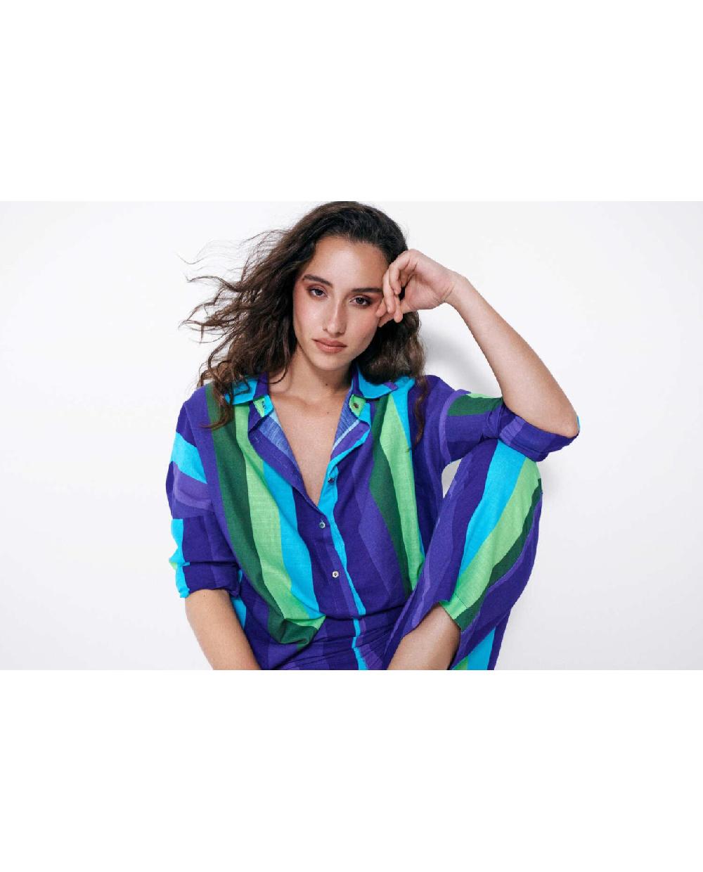 Cuplé CAMISA OVERSIZE ALGODON RAYAS AZUL