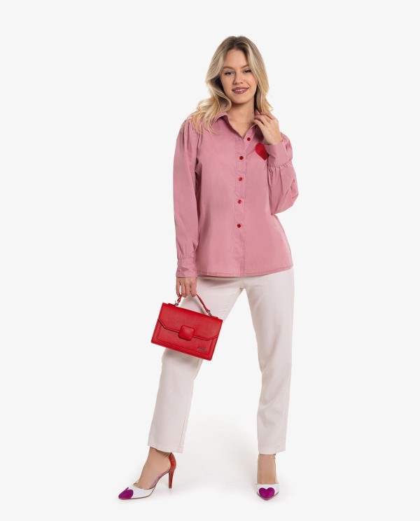 Cuplé CAMISA ROSA BORDADO CORAZÓN ROJO