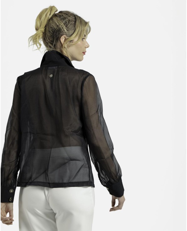 Cuplé CAMISA TRANSPARENCIAS ORGANZA NEGRO