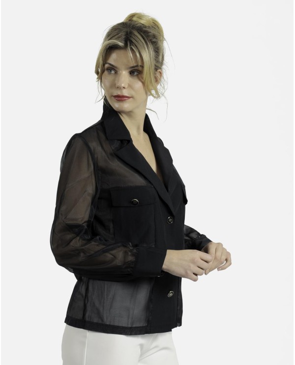 Cuplé CAMISA TRANSPARENCIAS ORGANZA NEGRO