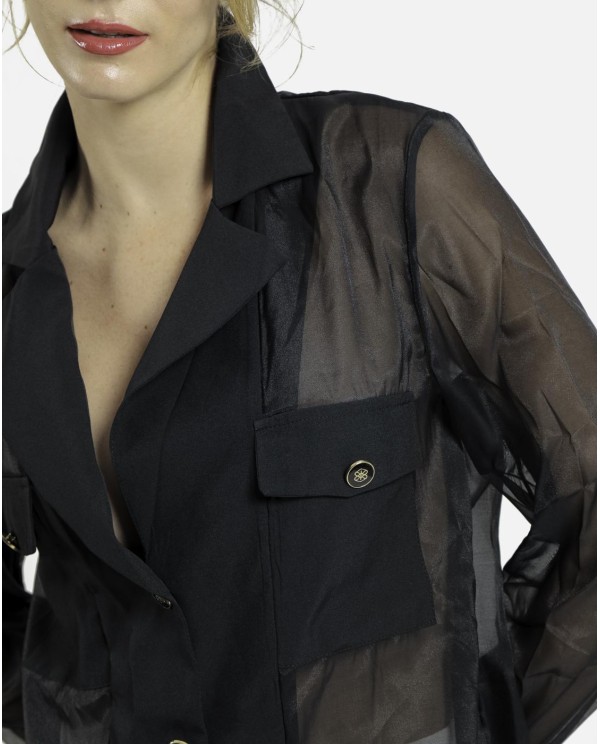 Cuplé CAMISA TRANSPARENCIAS ORGANZA NEGRO