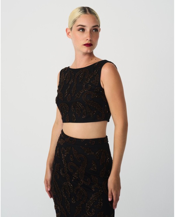 Cuplé CONJUNTO TOP FALDA GASA NEGRO
