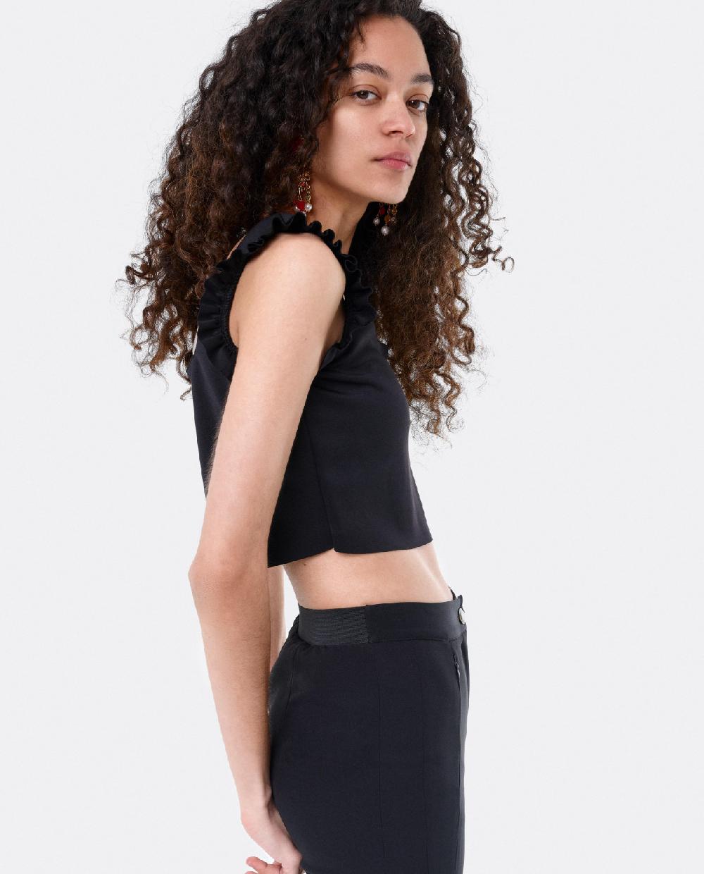 Cuplé CROP TOP VOLANTE NEOPRENO NEGRO
