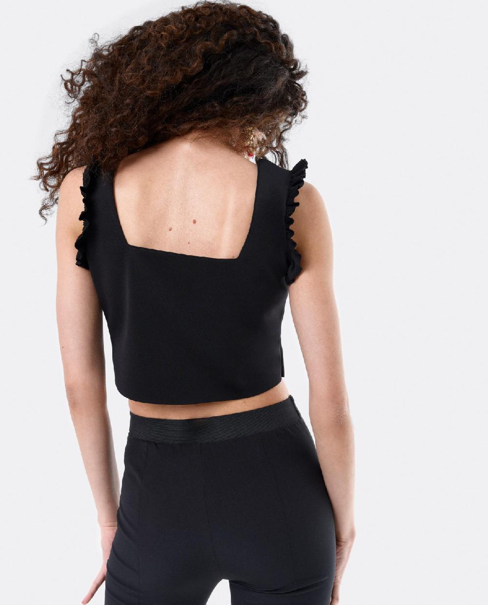 Cuplé CROP TOP VOLANTE NEOPRENO NEGRO