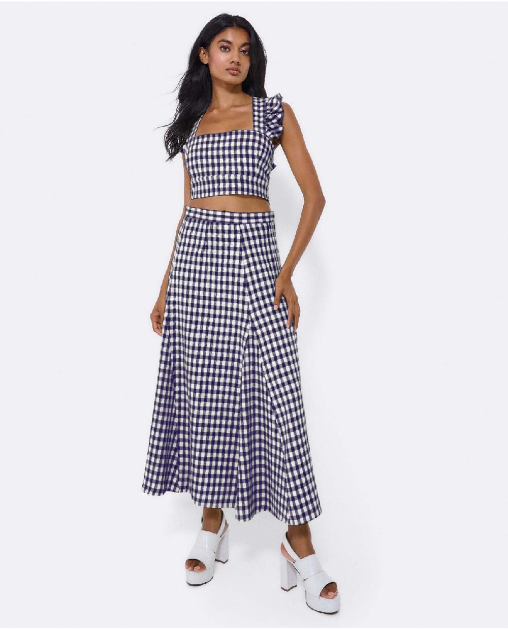 Cuplé CROP TOP VOLANTE TEJIDO CUADROS VICHY MARINO