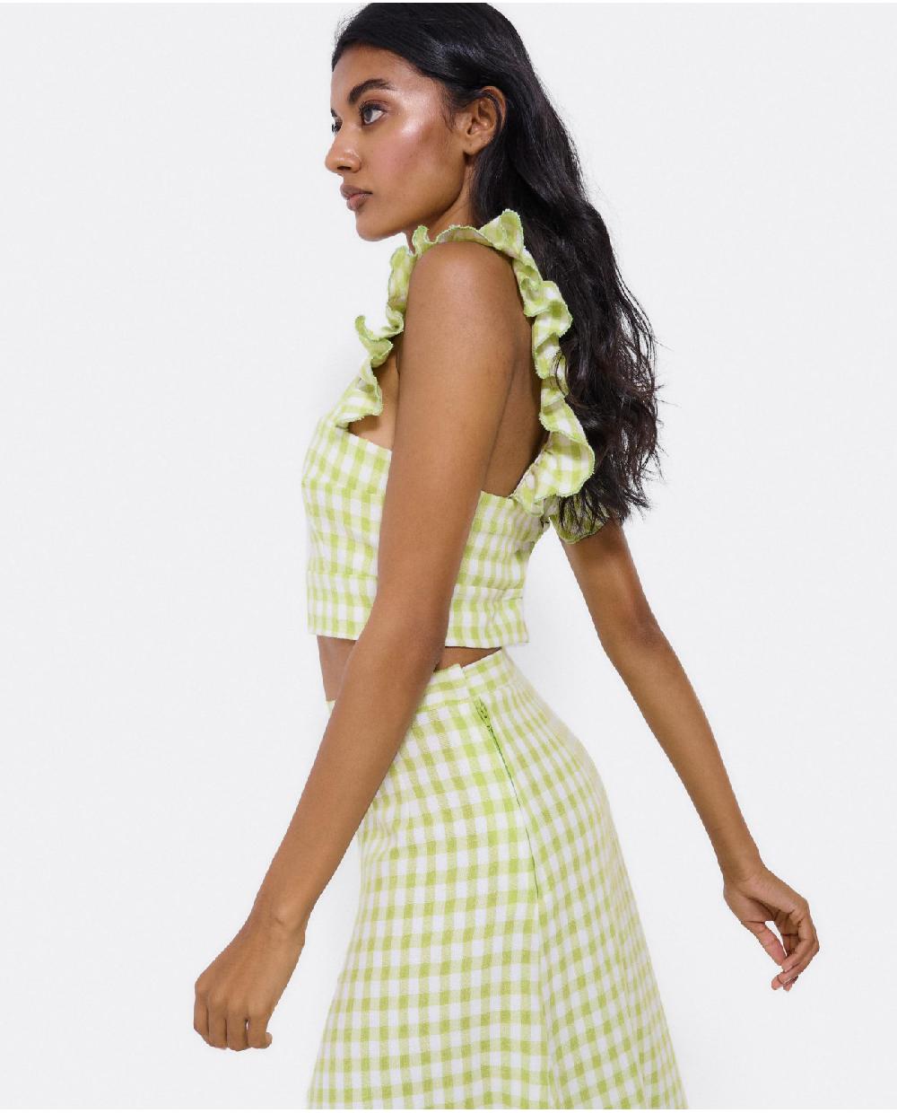 Cuplé CROP TOP VOLANTE TEJIDO CUADROS VICHY VERDE