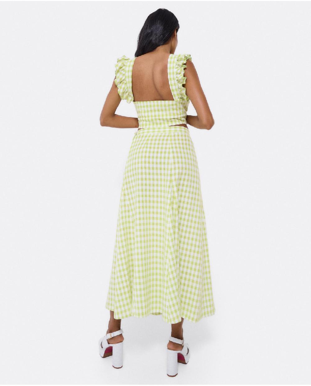 Cuplé CROP TOP VOLANTE TEJIDO CUADROS VICHY VERDE
