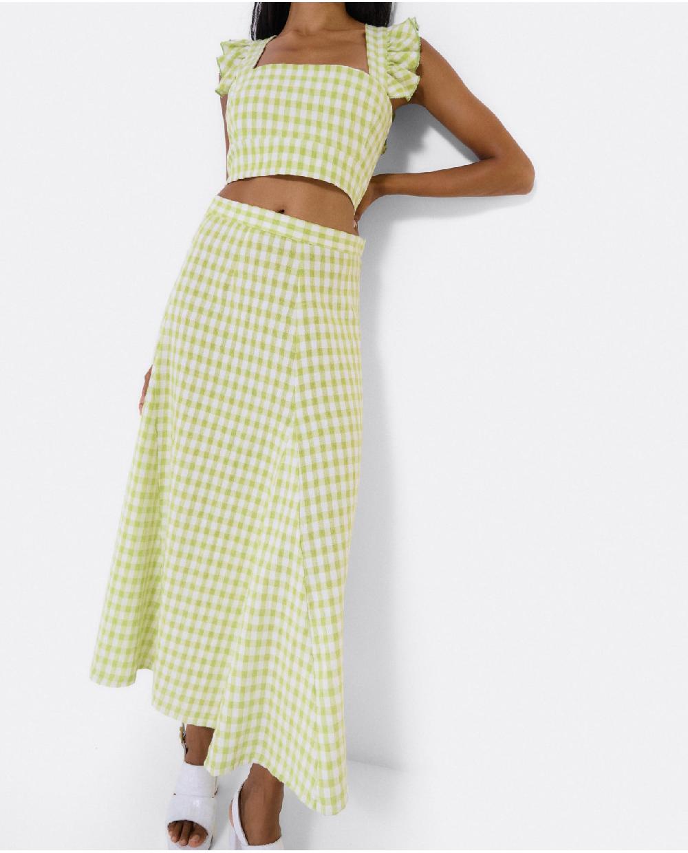 Cuplé FALDA GODES TEJIDO CUADROS VICHY VERDE
