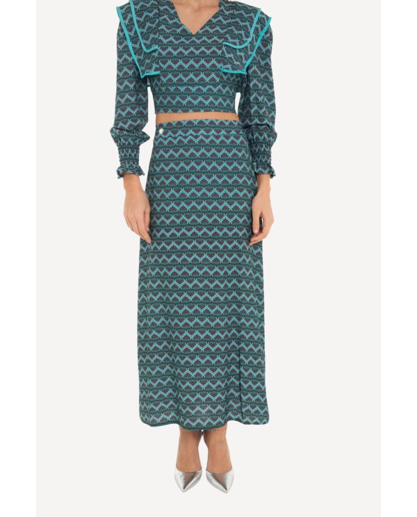 Cuplé FALDA MIDI CON ESTAMPADO GEOMETRICO AZUL