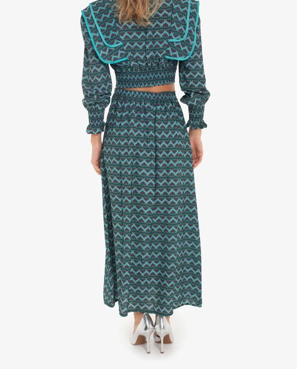Cuplé FALDA MIDI CON ESTAMPADO GEOMETRICO AZUL