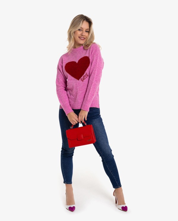 Cuplé JERSEY DE PUNTO ROSA CON CORAZÓN ROJO