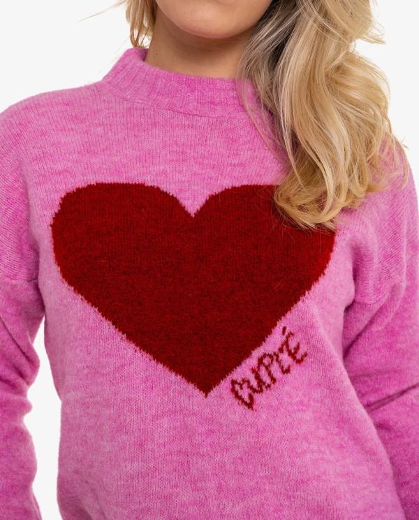 Cuplé JERSEY DE PUNTO ROSA CON CORAZÓN ROJO