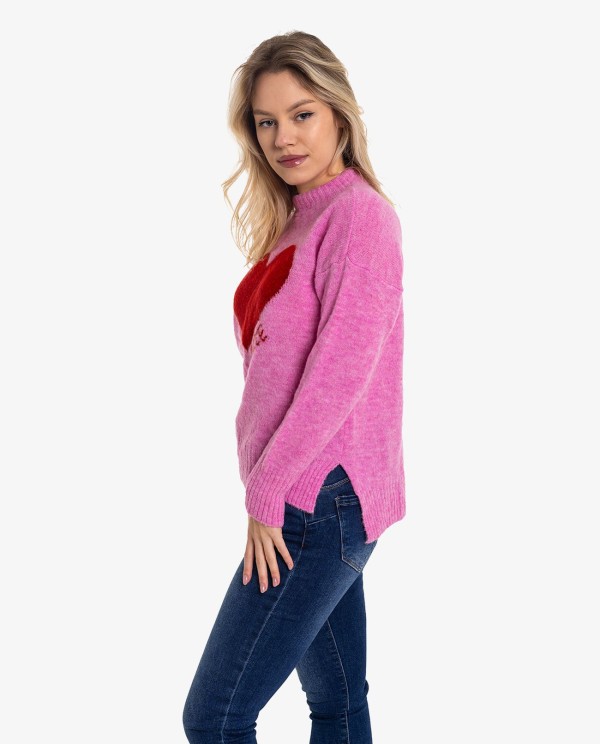 Cuplé JERSEY DE PUNTO ROSA CON CORAZÓN ROJO