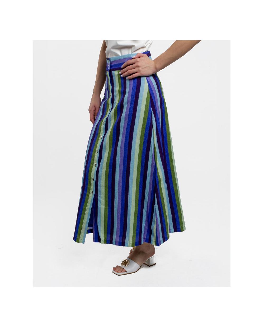 Cuplé MAXI FALDA BOTONES BORD. ALGODON RAYAS AZUL