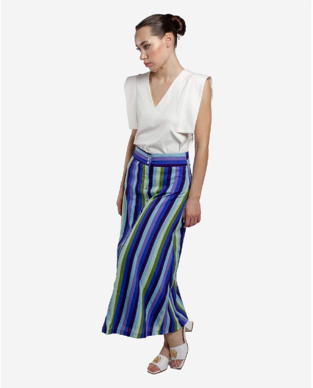 Cuplé MAXI FALDA BOTONES BORD. ALGODON RAYAS AZUL