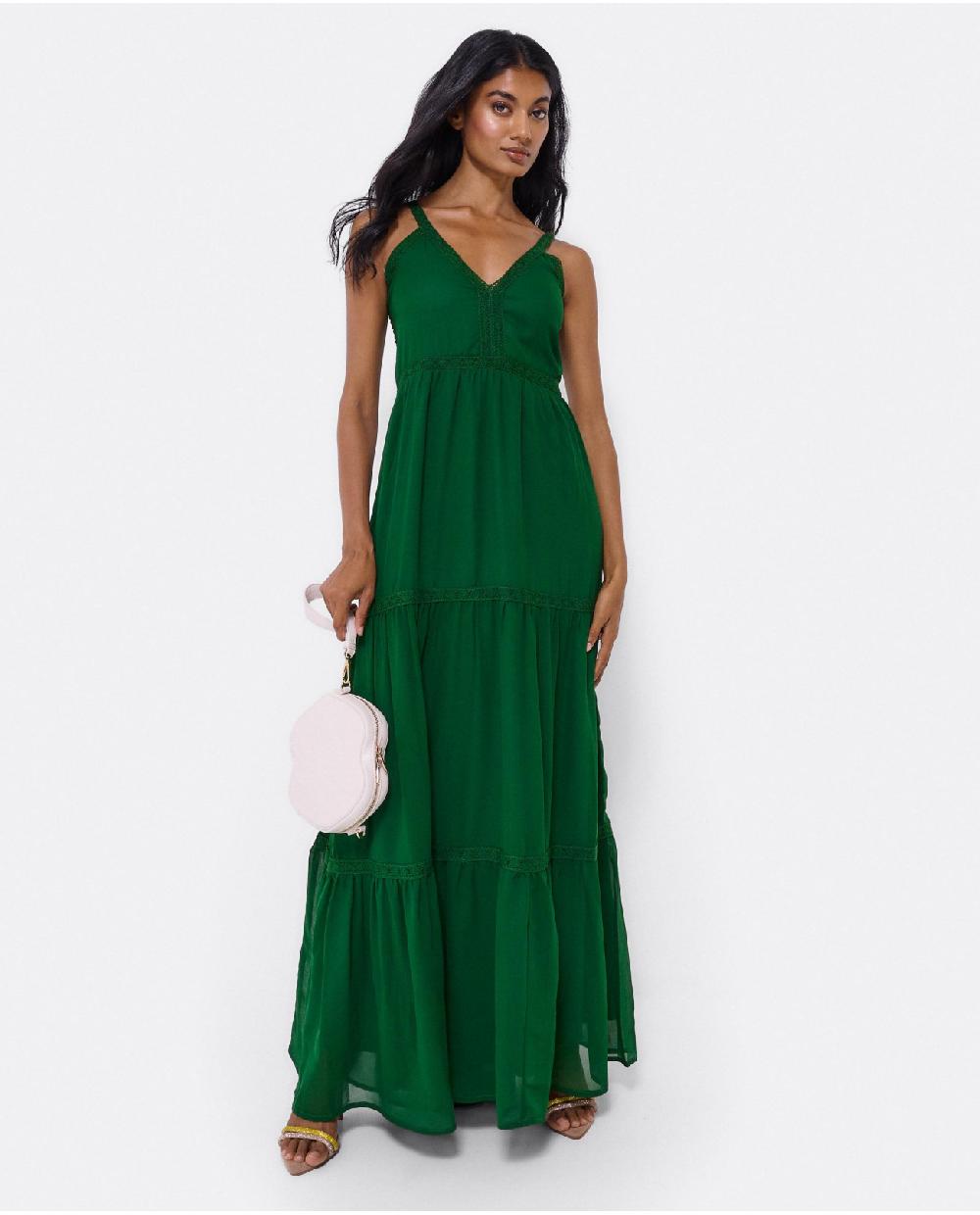 Cuplé MAXI VESTIDO TIRANTES ENCAJE ALGODON VERDE