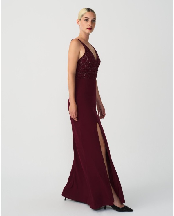 Cuplé MAXIVESTIDO TIRANTES GASA BURDEOS