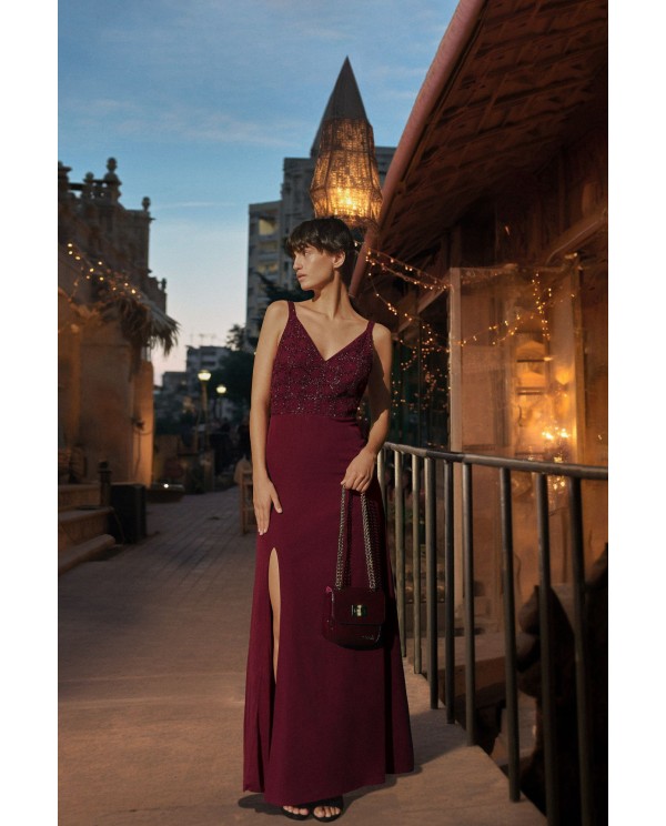 Cuplé MAXIVESTIDO TIRANTES GASA BURDEOS