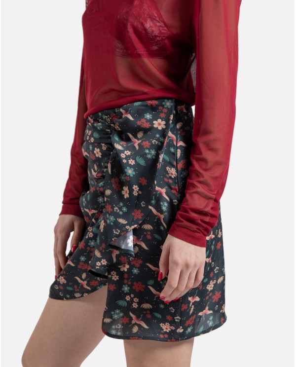 Cuplé MINI FALDA VOLANTE SATEN ESTAMPADO ASIÁTICO