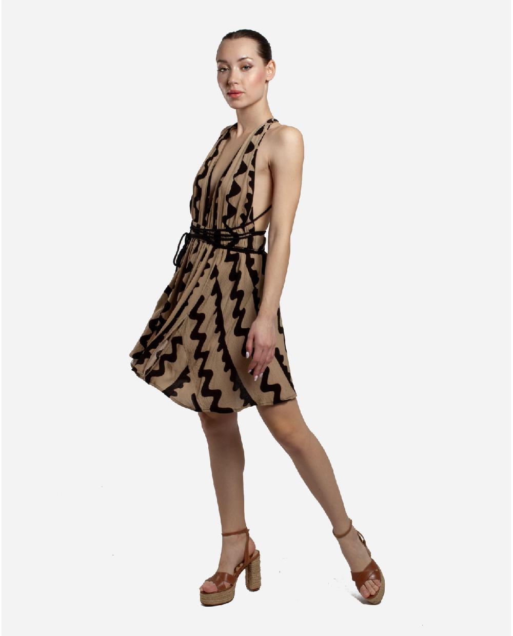 Cuplé MINI VESTIDO CUERDA CREP NEGRO/ BEIGE