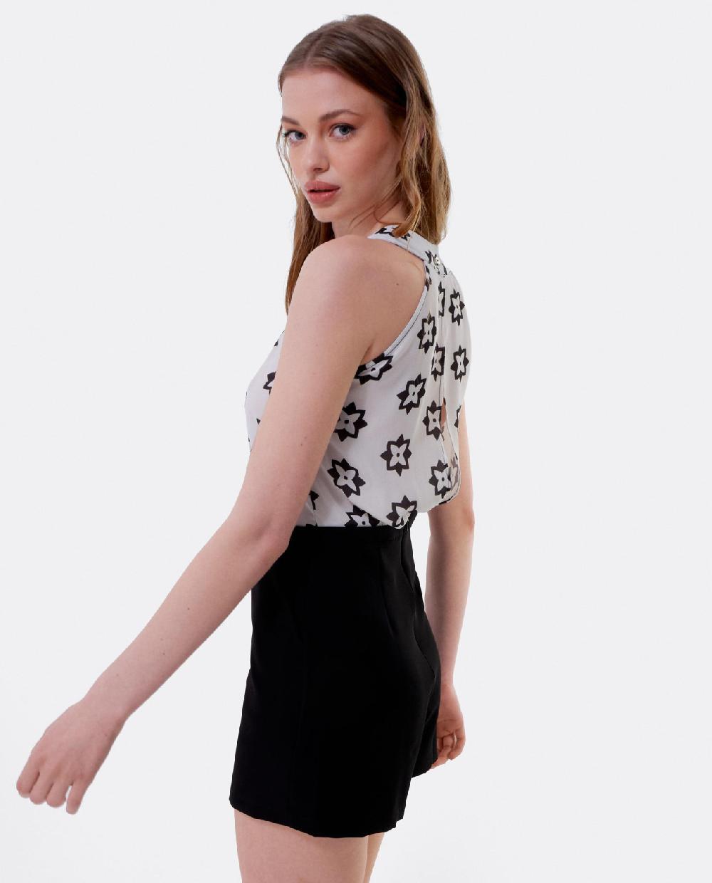 Cuplé MONO CORTO HALTER CREP BLANCO/NEGRO