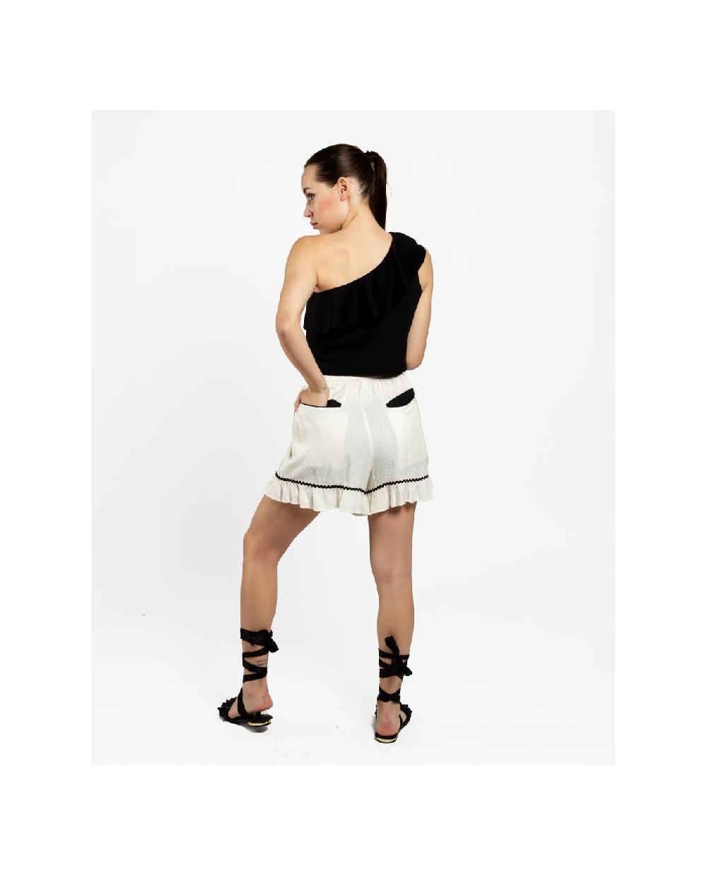 Cuplé PANTALON CORTO VOLANTE JACQUARD BLANCO