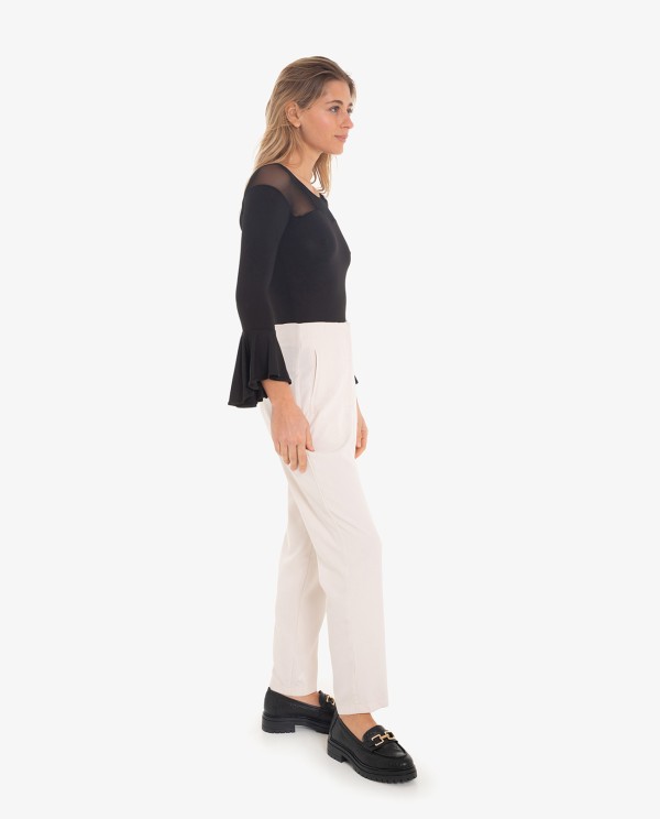 Cuplé PANTALÓN RECTO BEIGE CON PINZAS