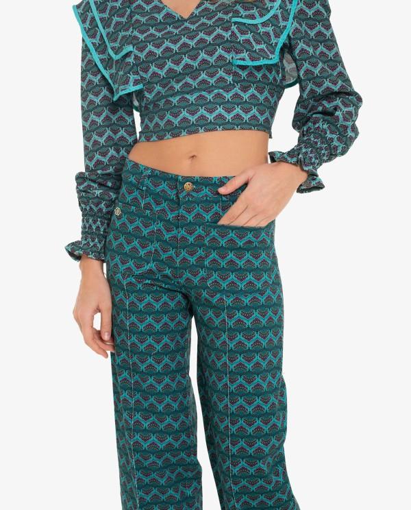 Cuplé PANTALON RECTO CON ESTAMPADO GEOMETRICO AZUL